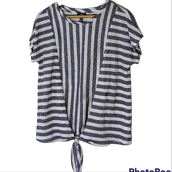 Jones New York Signature Blue & White Stripe Tie Front T-shirt size L - Picture 1 of 6